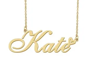 Authentic Kate Name Necklace Heart Charm Pendant 18k Gold Plated Jewelry f