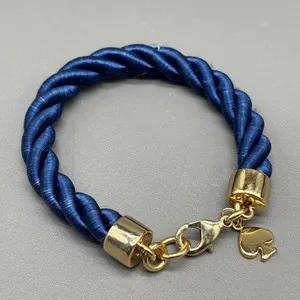 Authentic Kate Spade Learn The Ropes Bracelet Navy Blue Twist Gold Plated Nautical Jewelry