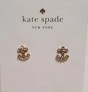 Authentic Kate Spade " Anchors Away" Pave Rhinestone 14-Karat Gold Plated Studs A133