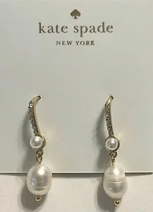 Authentic KATE SPADE NY CREAM GLASS OVAL PEARL GOLD-PLATED RHINESTONE EARRINGS MSRP $58.00