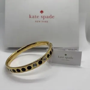 Authentic Kate Spade Spot the Spade Bangle Gold Plated Black Enamel and Crystal Accents