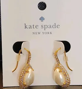 Authentic Kate Spade York Cream Gold Pearl Teardrop Dangle Earrings Gold Plated