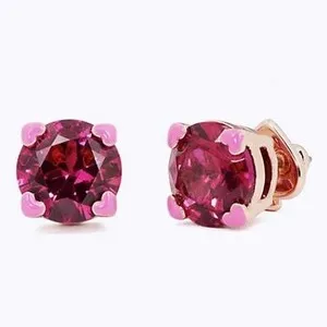 Authentic NWT Kate Spade Heart Prong Earrings Red Pink Rose Gold Plated