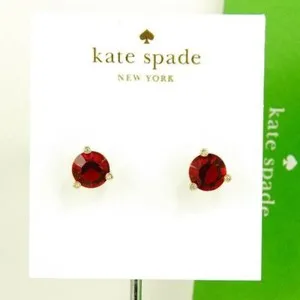 Authentic NWT Kate Spade Rise and Shine Round Simulated Ruby Red studs earring Gold Plated