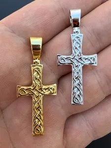 Authentic Men's Viking Celtic Cross Pendant Solid 925 Sterling Silver / 14k Gold Plated
