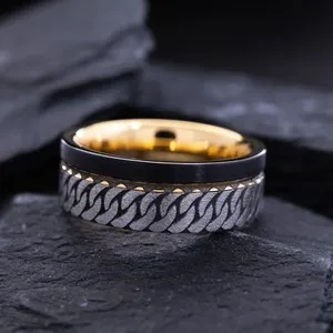 Authentic 8mm Rose Gold Plated and Black Tungsten Carbide Ring with Engraved Celtic Braid
