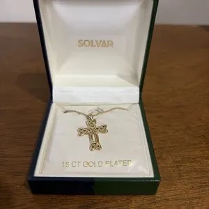 Authentic Solvar 18ct gold plated celtic cross necklace