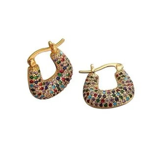Authentic Celestial U‑Shaped Zircon Huggie Hoops – 18K Gold‑Plated Spiral of Light