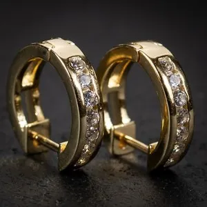 Authentic Small Gold Plated Men's Women's Vermeil Iced Huggie Hoop Earrings