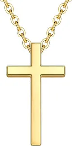Authentic Dainty Gold Cross Necklace for Women 14K Gold Plated Small Pendant, Hypoallergen