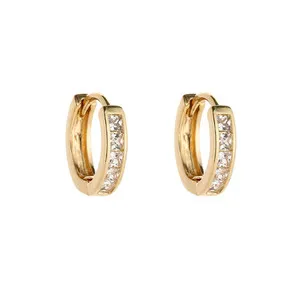 Authentic 14K Gold Plated Huggie Hoop Earrings CZ Small 9mm Women Men