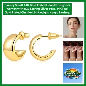 Authentic Stylish Small Gold Plated Hoop Earrings with Silver Post - Perfect Everyday Wear
