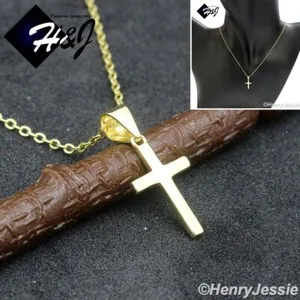 Authentic WOMEN 925 STERLING SILVER SMALL GOLD PLATED PLAIN CROSS PENDANT NECKLACE*WGN15