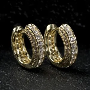 Authentic Radiant Solar Flares: Gold Plated Iced CZ Sterling Silver Hoop Earrings