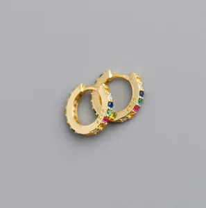 Authentic 18K Gold Plated Small Colorful Cz Huggie Hoop Earrings 11mm Women Girl I36
