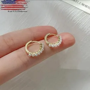 Authentic Radiant Luminescence 18K Gold Plated Pearl Huggie Hoop Earrings