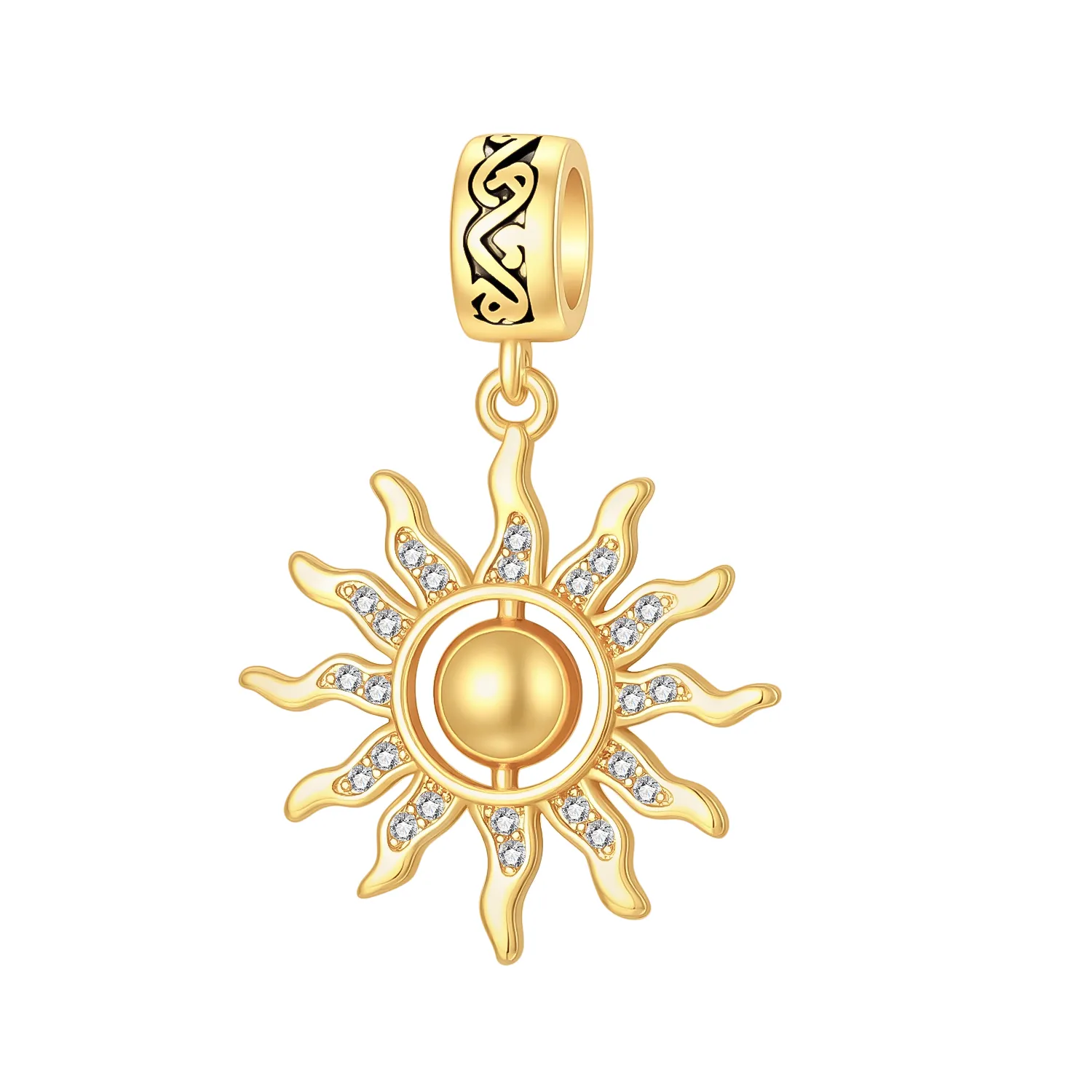 Authentic 925 Sterling Silver Sun Dangle Bead Bohemian Hollow Sun Pendant Celtic Pattern Pendant Fit Bracelet Jewelry