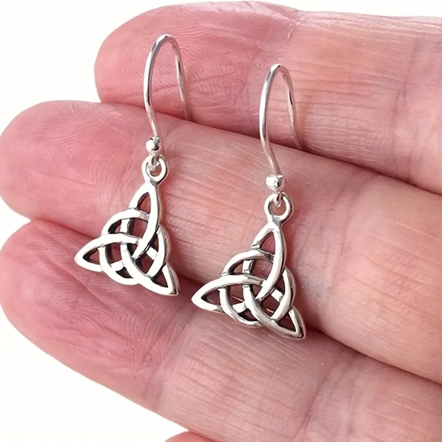 Authentic Bohemian Vintage Celtic Knot Silver Pendant Earrings - Casual Dangle Drop