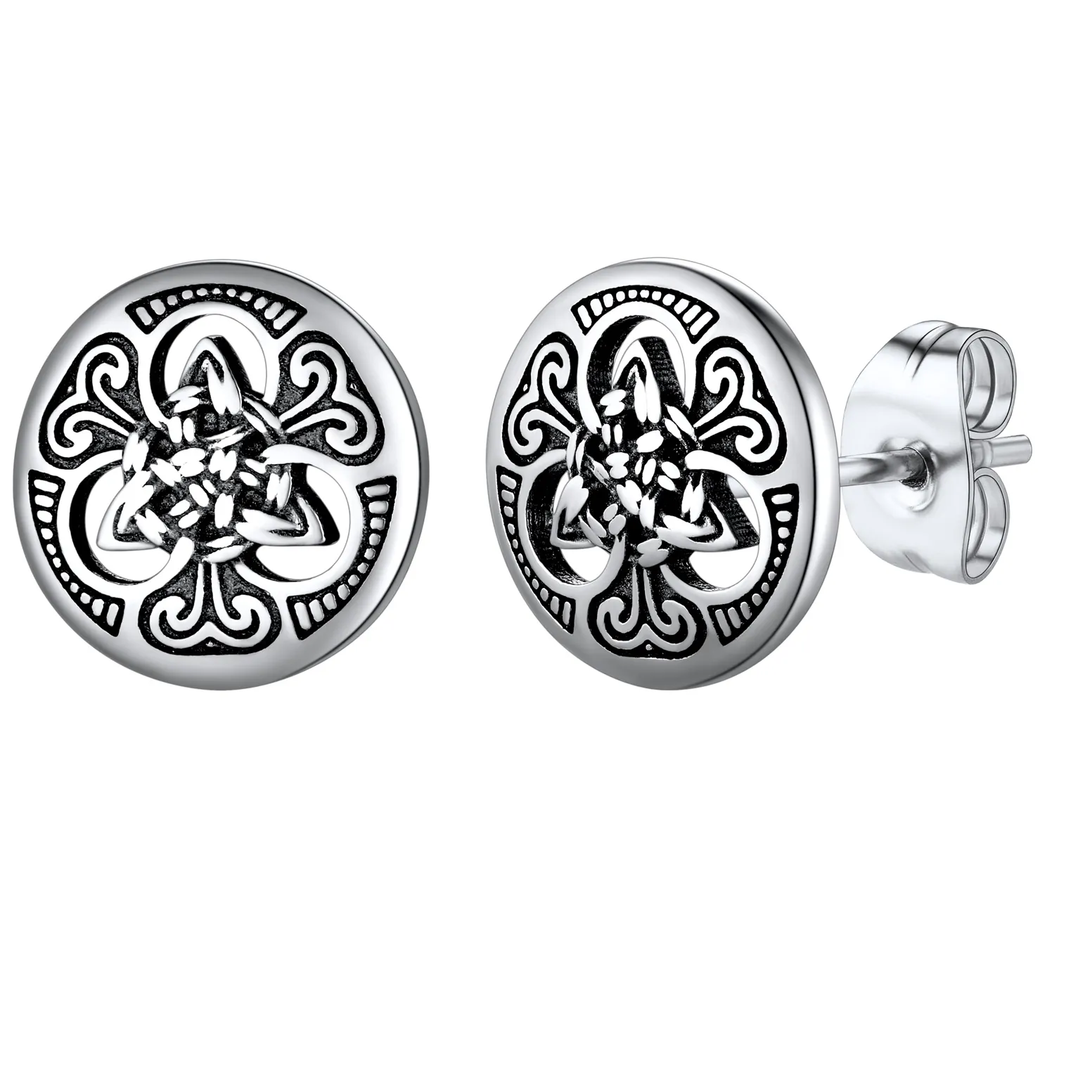 Authentic U7 Viking Celtic Knot PatterN Round Stud Earrings Retro Round Button Earring for Men Women Daily Jewelry