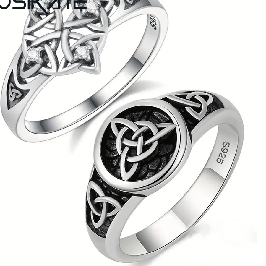 Authentic WOSIKATE Vintage Thai Silver Celtic Knot Ring For Women 925 Silver Jewelry Inlaid Zirconia Finger Ring Accessories