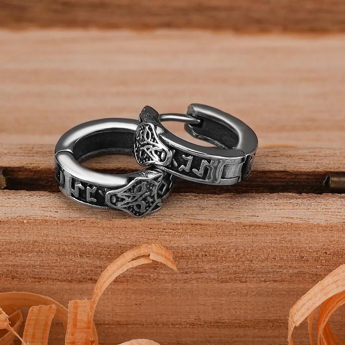 Authentic Stainelss Viking Wolf Head Hoop Earrings Men Women Punk Hip Hop Earring Jewelry Party Wedding for Boys