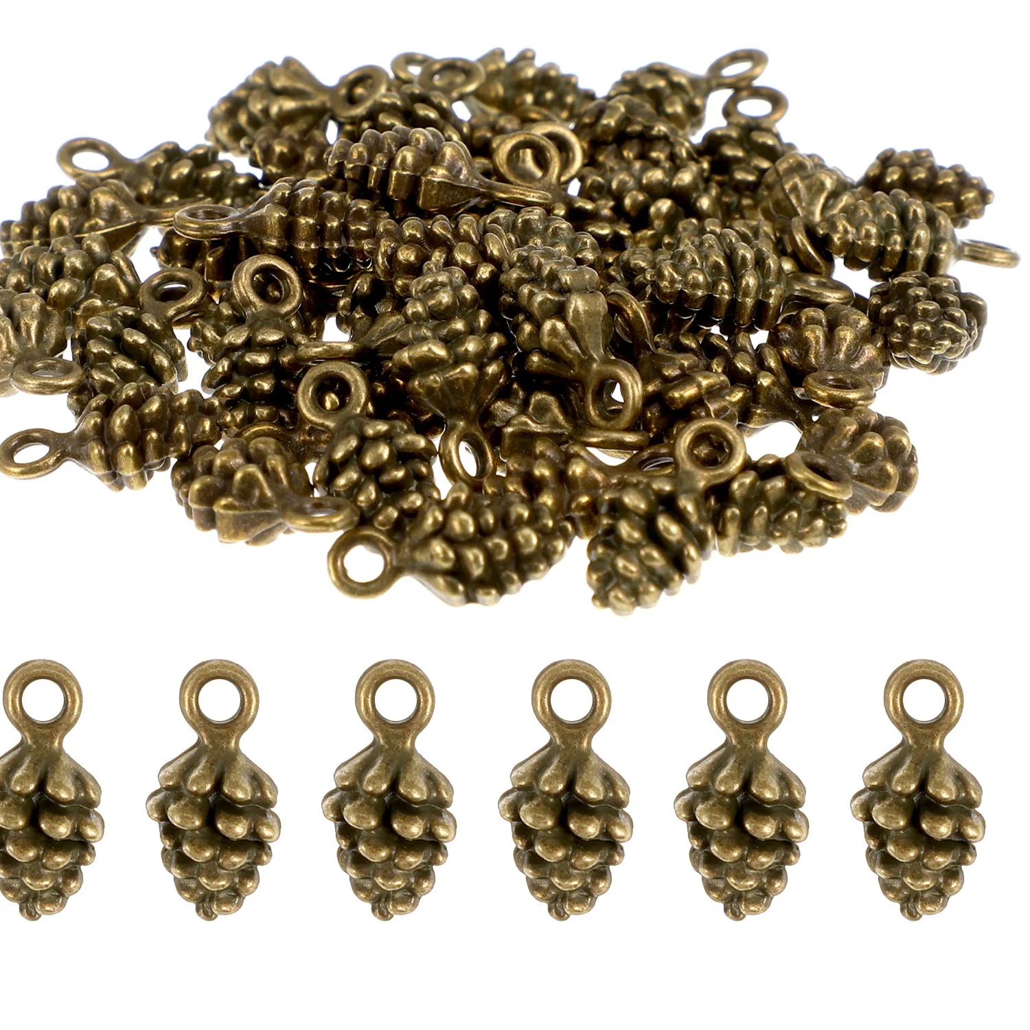 Authentic 50Pcs Christmas Pine Cone Pendants Small DIY Necklace Bracelet Earrings Holiday Jewelry Charm Accessories