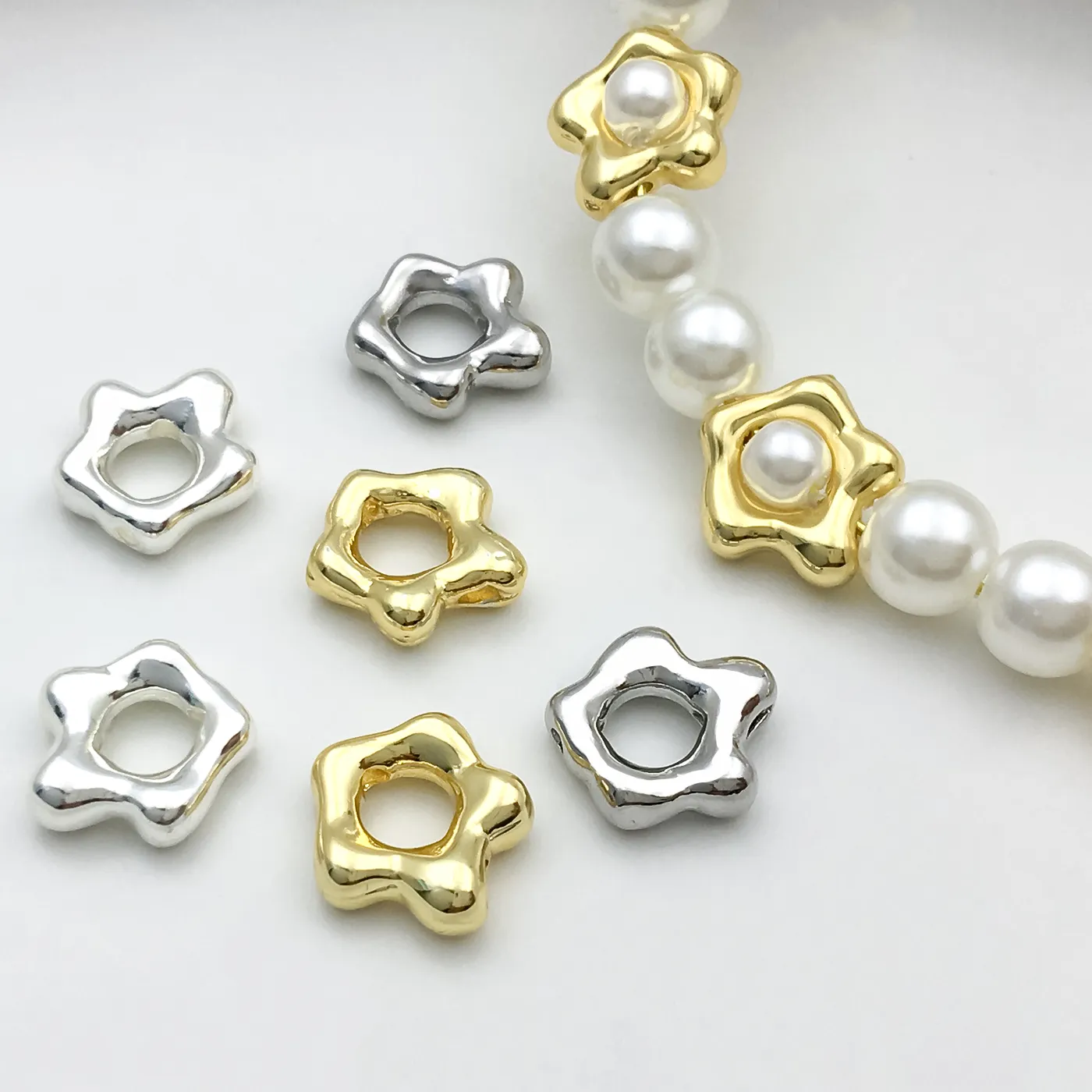 Authentic 10pcs 9×10mm -Plated Alien Small Flower Charms Hollow Ring Of Bead Spacer,Suitable For DIY Bracelets Jewelry Accessories
