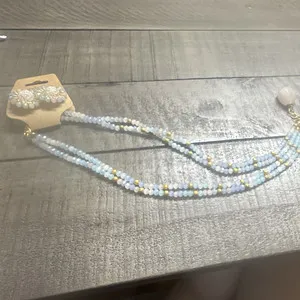 Authentic Handmade Blue Crystal Jewelry Set Necklace & Earrings Gold Plated Glass