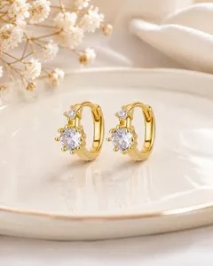 Authentic 18k Gold Plated Crystal Hoop Earrings - Elegant Women Jewelry
