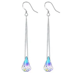 Authentic Celestial Aurora Teardrop Earrings – 18k White Gold-Plated Mystic Crystal Drops