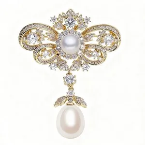 Authentic The Celestial Bloom: Gilded Flora and Pearlescent Tears Brooch