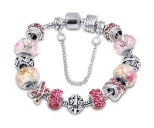 Authentic Enchanted Pink Crystal Charm Bracelet Woven in Golden Radiance