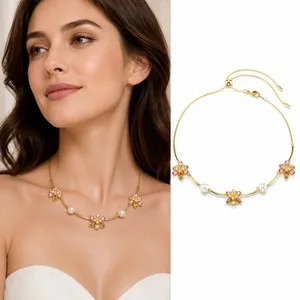 Authentic Swarovski Blossom Pearl Crystal Necklace Gold Plated