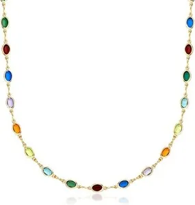 Authentic Eternal Harmony: 18K Gold Plated Multicolor Stone Oval Necklace