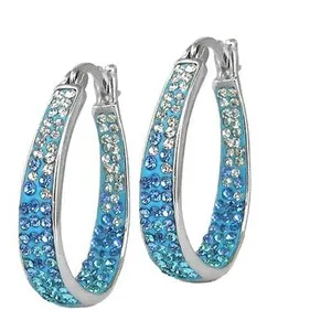 Authentic Women's 18Kt White Gold Plated Austrian Crystal Inside Outside Hoop Earrings