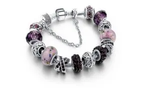 Authentic 18K White Gold Plated Purple Crystal Charm Bracelet Made with Swarovski Elements