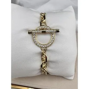 Authentic 14k Gold Plated Bracelet Toggle Closure Clear Round Crystal Pavé