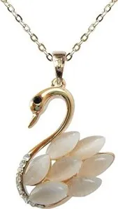 Authentic Navachi Gold Plated Swan Bird Created-opal Crystal Pendant + 16" Necklace
