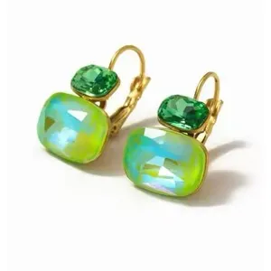 Authentic Verdant Whisper: 18k Gold-Plated Crystal Drop Earrings