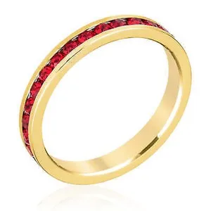 Authentic Stylish Stackables Red Crystal Yellow Gold Plated 3mm Band Eternity Ring