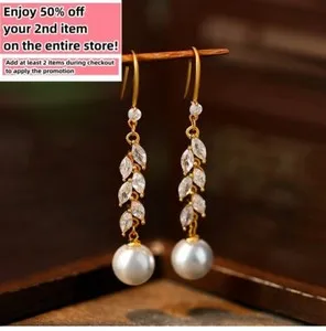 Authentic Celestial Whisper Leaf Earrings – 18K Gold‑Plated Pearl & Crystal Talisman