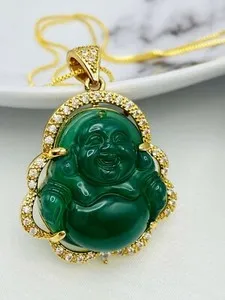 Authentic The Emerald Sanctuary Jade Buddha Illuminated by 18K Gold Chain