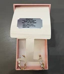 Authentic Gold Plated Clear Crystal Hoop Earrings Latch Back Round ER45539