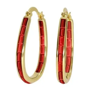 Authentic 18k Gold Plated Red Emerald Cut Crystal Inside Out Hoop Earrings For Women