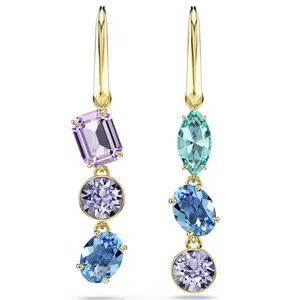 Authentic Celestial Aurora Asymmetric Drop Earrings – Gold‑Plated Multi‑Crystal Harmony