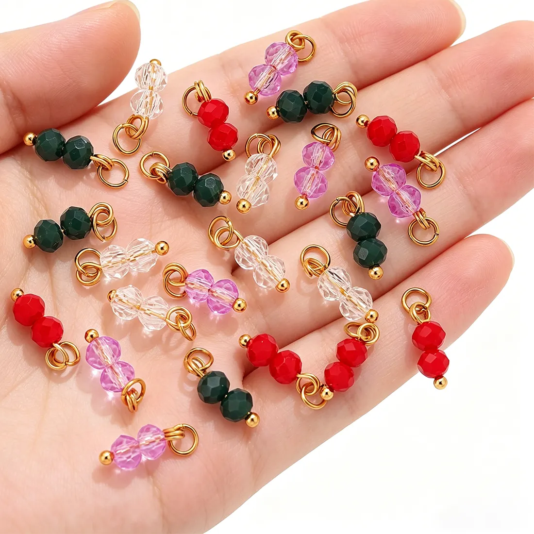 Authentic 10PCS Colored Crystal Double Beads Charm Earring Charms for Women DIY Handmade Necklaces Bracelet Jewelry Making