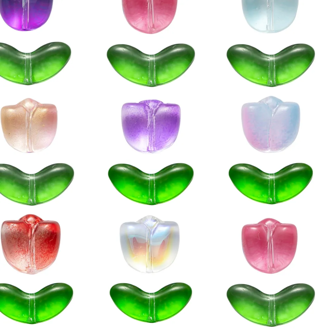 Authentic 20 Sets Flower Crystal Glass Bead Tulip Beads Charms for Earring Bracelet Jewelry Making and DIY Craft Spring Accessories