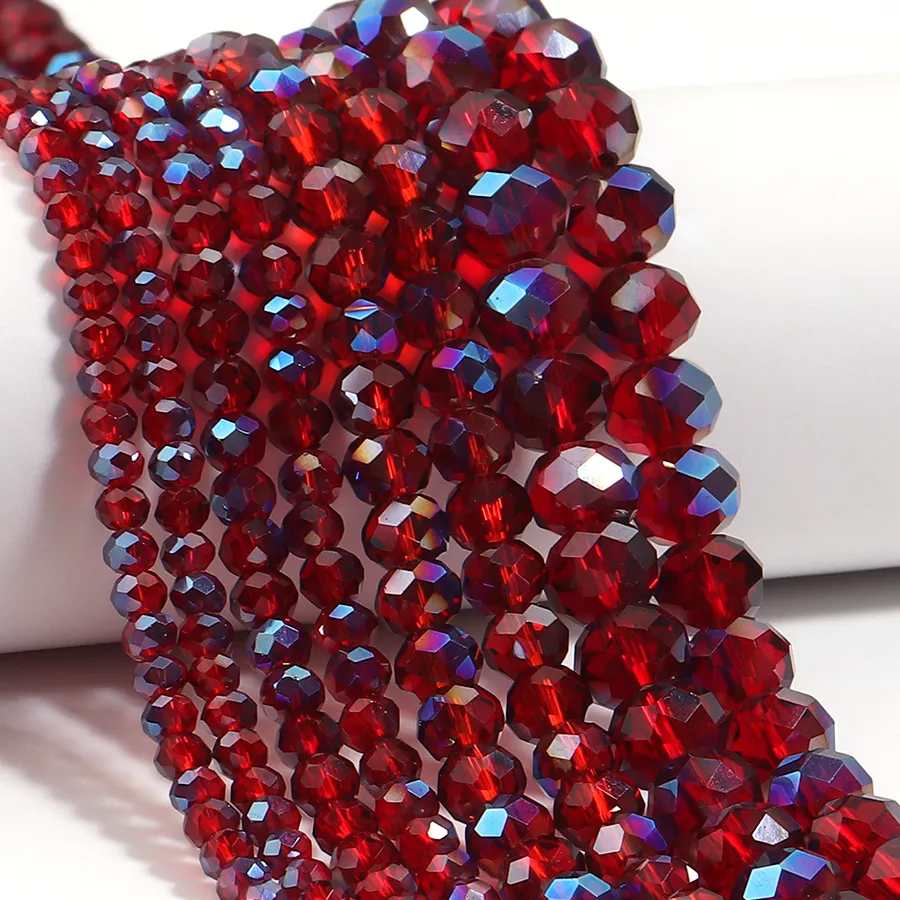 Authentic 1 Strand Red Blue Faceted Crystal Rondelle Beads Transparent Faceted Flat Round Glass Beads For DIY Bracelet Necklace Supplies