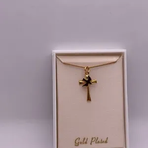 Authentic Gold Plated Holy Spirit Dove Cross Necklace 18.5” Religious Box