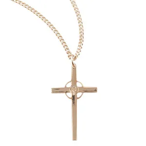 Authentic Gold Plated Sterling Silver Holy Spirit Cross Medal Necklace 18" Chain Boxed
